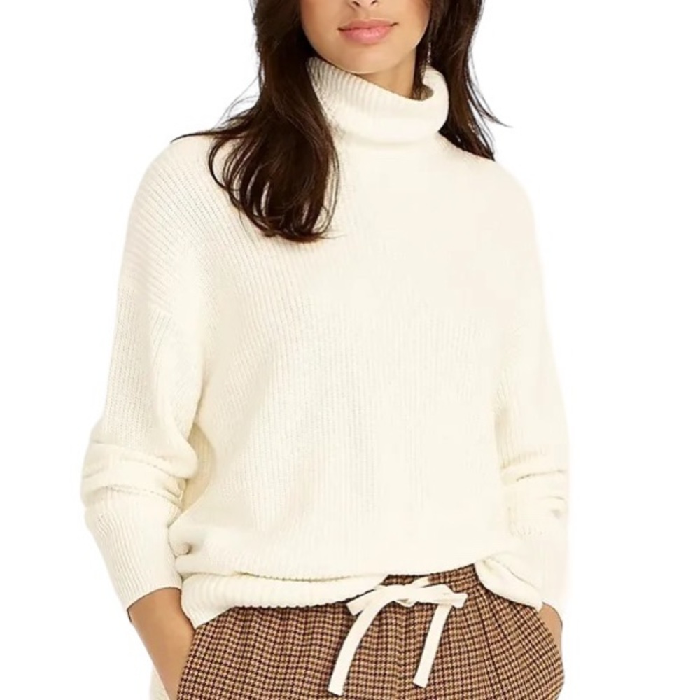 J Crew Ribbed cotton cashmere blend relaxed turtleneck sweater in ivory size XS